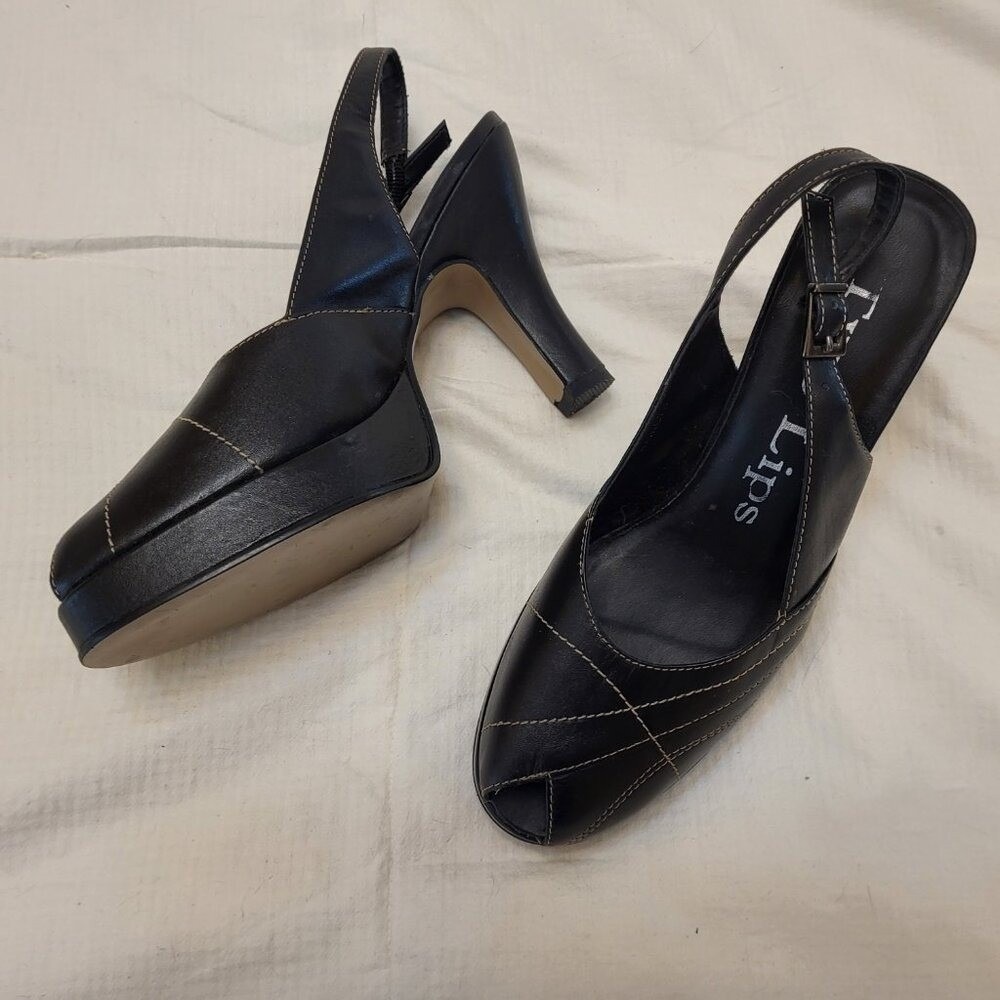 Two Lips Marilyn Black Pinup Peep Toe Buckle Platform Slingback Heels - 7.5 - Picture 7 of 10